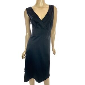 Spense Black Dress Sz 12 Sleeveless V-Neck Fitted Waist Side Zip Cotton/Spandex